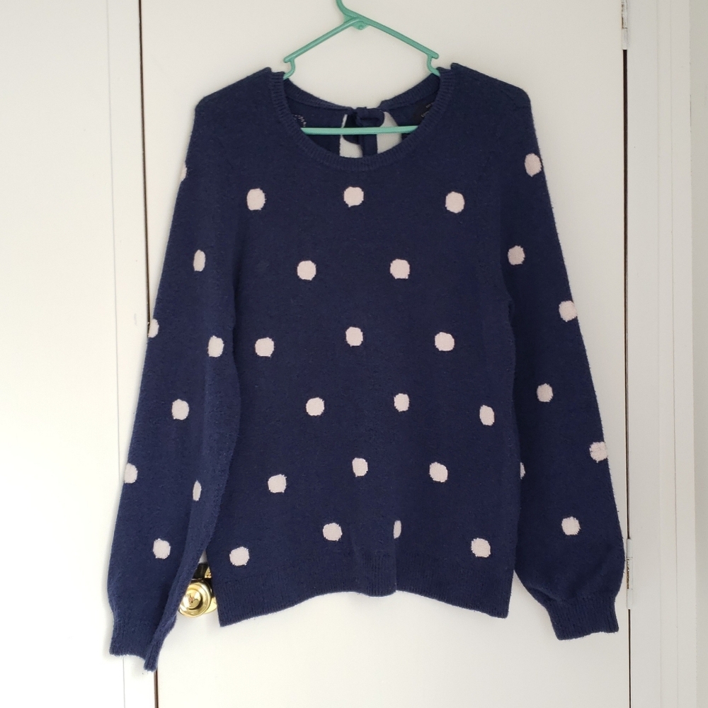 Lucky Brand Blue Polka-dot Pullover Sweater Size Medium